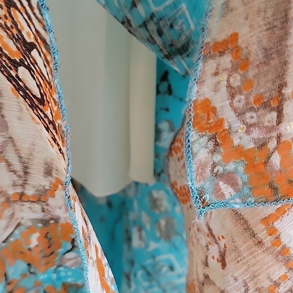 Connie's Moonlight sleeveless dress in browns & blues. With shrug jacket small - Picture 11 of 15
